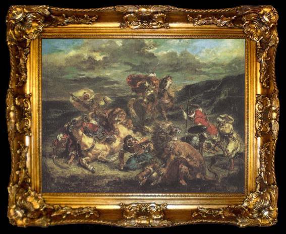 framed  Eugene Delacroix The Lion Hunt (mk45), ta009-2